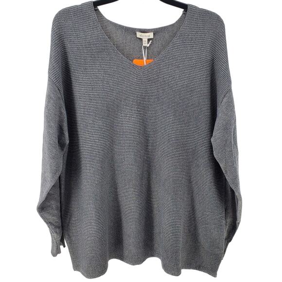 Ella Moss Ladies' XXL Ribbed V-Neck Sweater Charcoal Heather New - Picture 1 of 8